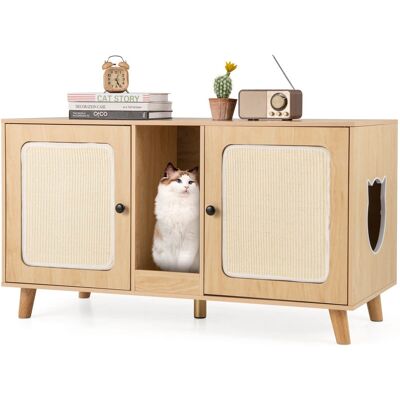 Gymax - 43'' Cat Litter Box Enclosure for 2 Cats w/ Double Rooms 2 Sisal Scratching Mats - Natural Gymax - 43'' Cat Litter Box Enclosure for 2 Cats w/ Double Rooms 2 Sisal Scratching Mats - Natural
