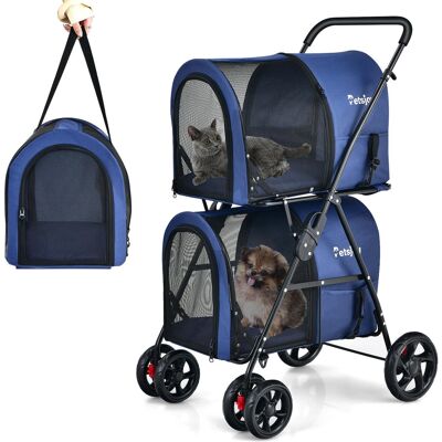 Costway - 4-in-1 Double Pet Stroller w/ Detachable Carrier Travel Carriage for Cats Costway - 4-in-1 Double Pet Stroller w/ Detachable Carrier Travel Carriage for Cats