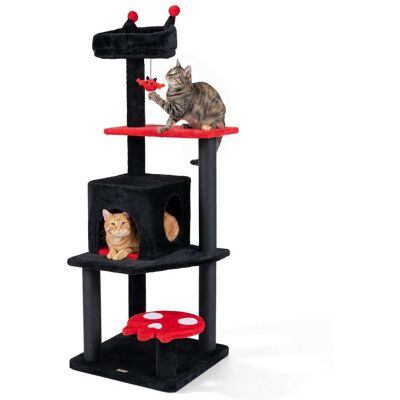 Gymax - 57'' Gothic Cat Tree for Indoor Cats w/ Padded Perch 2-Entry Condo Hanging Toy Red & Black Gymax - 57'' Gothic Cat Tree for Indoor Cats w/ Padded Perch 2-Entry Condo Hanging Toy Red & Black