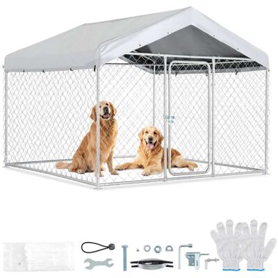 VEVOR - Outdoor Dog Kennel, 6.56 x 6.56 x 5.25 ft Large Dog Kennel with Secure Lock, Outside Dogs Enclosures with UV-Resistant - Galvanized Finish + Silver Gray VEVOR - Outdoor Dog Kennel, 6.56 x 6.56 x 5.25 ft Large Dog Kennel with Secure Lock, Outside Dogs Enclosures with UV-Resistant - Galvanized Finish + Silver Gray