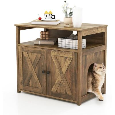 Gymax - Cat Litter Box Enclosure w/ Double Barn Doors Divider Side Entry Storage Shelf - Oak Gymax - Cat Litter Box Enclosure w/ Double Barn Doors Divider Side Entry Storage Shelf - Oak