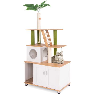 Gymax - All-in-One Cat Tree w/ Litter Box Enclosure Cat Tower Scratching Posts Ladder Gymax - All-in-One Cat Tree w/ Litter Box Enclosure Cat Tower Scratching Posts Ladder