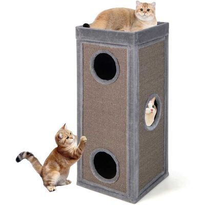 Costway - 4-Story Cat House 39" Cat Condo with Scratching Posts & 4 Soft Plush Cushions Costway - 4-Story Cat House 39" Cat Condo with Scratching Posts & 4 Soft Plush Cushions