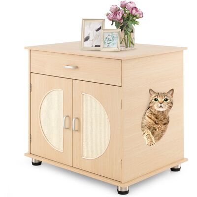 Gymax - Cat Litter Box Enclosure w/ Sisal Scratching Doors Storage Adjustable Metal Feet - Natural Gymax - Cat Litter Box Enclosure w/ Sisal Scratching Doors Storage Adjustable Metal Feet - Natural