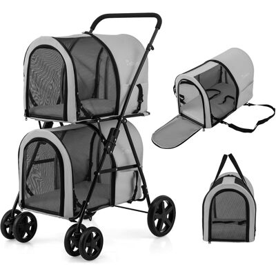 Gymax - 4-in-1 Double Pet Stroller w/ Detachable Carrier Travel Carriage for Cats Grey Gymax - 4-in-1 Double Pet Stroller w/ Detachable Carrier Travel Carriage for Cats Grey