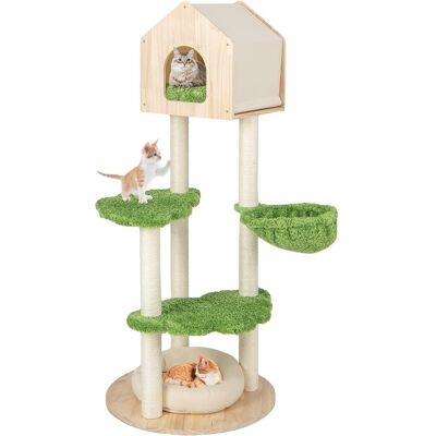 Gymax - Wooden Cat Tree 55'' Tall Cat Climbing Stand w/ Sisal Scratching Posts Green Gymax - Wooden Cat Tree 55'' Tall Cat Climbing Stand w/ Sisal Scratching Posts Green