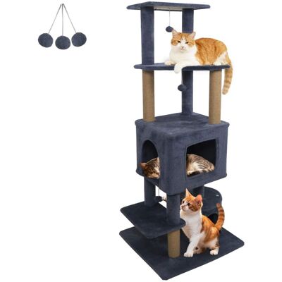Costway - 64" Tall Cat Tree with 2 Large Condos, Jute Scratching Posts, Plush Top Perch - Dark Gray Costway - 64" Tall Cat Tree with 2 Large Condos, Jute Scratching Posts, Plush Top Perch - Dark Gray