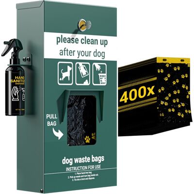 Emma + Oliver - Mountable Locking Pull Out Pet Waste Bag Dispenser with Hand Sanitizer Bottle - Green Emma + Oliver - Mountable Locking Pull Out Pet Waste Bag Dispenser with Hand Sanitizer Bottle - Green