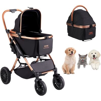 VEVOR - Pet Stroller, 4 Wheels Dog Stroller Rotate with Brakes, 66 lbs Weight Capacity, Puppy Stroller with Detachable Carrier - Black VEVOR - Pet Stroller, 4 Wheels Dog Stroller Rotate with Brakes, 66 lbs Weight Capacity, Puppy Stroller with Detachable Carrier - Black