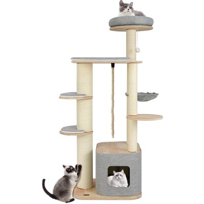 Gymax - 63'' Tall Modern Cat Tree w/ Perch Condo Hammock 5.6'' Scratching Posts Gymax - 63'' Tall Modern Cat Tree w/ Perch Condo Hammock 5.6'' Scratching Posts