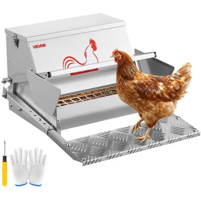 VEVOR - Automatic Chicken Feeder, 25 lbs Capacity, Rainproof Treadle Poultry Feeder with Lockable Lid, No Waste - Silver VEVOR - Automatic Chicken Feeder, 25 lbs Capacity, Rainproof Treadle Poultry Feeder with Lockable Lid, No Waste - Silver