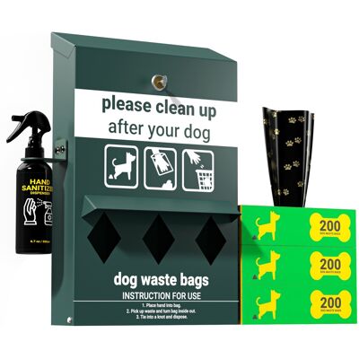 Emma + Oliver - Mountable Locking Roll Pet Waste Bag Dispenser with Hand Sanitizer Bottle - Green Emma + Oliver - Mountable Locking Roll Pet Waste Bag Dispenser with Hand Sanitizer Bottle - Green