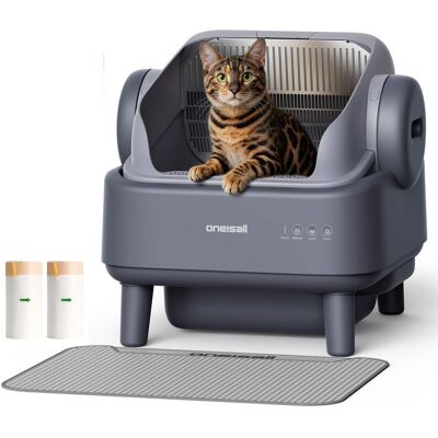 Oneisall - Open Top Self-Cleaning Automatic Cat Litter Box : 4 Layer Safety Sensor, Washable Liner, 11L Bin, with 40 Waste Bags - Gray Oneisall - Open Top Self-Cleaning Automatic Cat Litter Box : 4 Layer Safety Sensor, Washable Liner, 11L Bin, with 40 Waste Bags - Gray