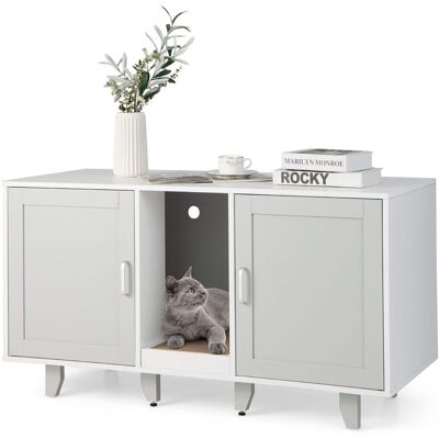 Gymax - Cat Litter Box Enclosure Hidden Cat Washroom w/ 2 Doors Grey - Gray Gymax - Cat Litter Box Enclosure Hidden Cat Washroom w/ 2 Doors Grey - Gray