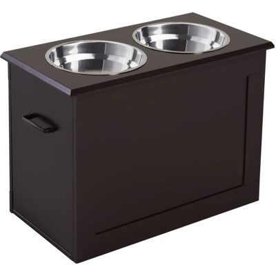 Pawhut - Raised Pet Feeding Storage Station with 2 Stainless Steel Bowls Base for Large Dogs and Other Large Pets - Coffee Pawhut - Raised Pet Feeding Storage Station with 2 Stainless Steel Bowls Base for Large Dogs and Other Large Pets - Coffee