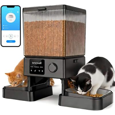Oneisall - 5L/169oz Wi-Fi Dual Bowl Automatic Cat Feeder,App Control,Stainless Steel,Voice Recording,Timed Feeding, Dual Power - Black Oneisall - 5L/169oz Wi-Fi Dual Bowl Automatic Cat Feeder,App Control,Stainless Steel,Voice Recording,Timed Feeding, Dual Power - Black