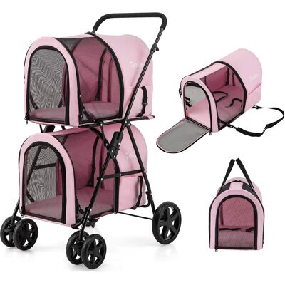 Gymax - 4-in-1 Double Pet Stroller w/ Detachable Carrier Travel Carriage for Cats Pink Gymax - 4-in-1 Double Pet Stroller w/ Detachable Carrier Travel Carriage for Cats Pink