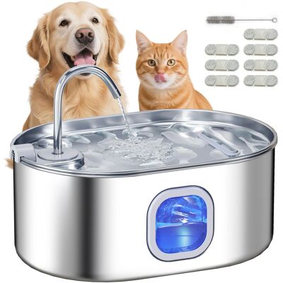 Pawhut - Cat Water Fountain Stainless Steel,Automatic Pet Fountain with Filters, Pump, Window, Bowl Dispenser - Silver Pawhut - Cat Water Fountain Stainless Steel,Automatic Pet Fountain with Filters, Pump, Window, Bowl Dispenser - Silver