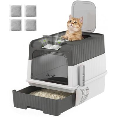Pawhut - Litter Box Hooded Cat Litter Tray with Drawer Pan Front Entry & Top Exit Easy Cleaning - Gray Pawhut - Litter Box Hooded Cat Litter Tray with Drawer Pan Front Entry & Top Exit Easy Cleaning - Gray