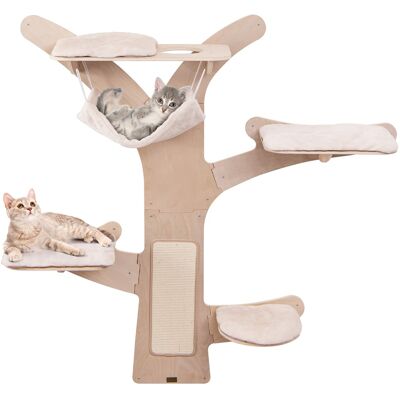 Gymax - Wall-Mounted Cat Tower w/ Hammock 4 Platforms Sisal Scratching Mat for Indoor - Natural & White Gymax - Wall-Mounted Cat Tower w/ Hammock 4 Platforms Sisal Scratching Mat for Indoor - Natural & White