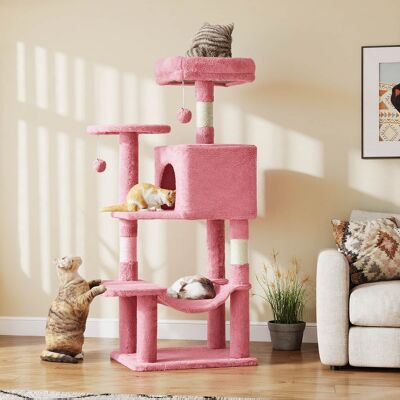 Bestier - 44 inch Cat Tree Tower, Multi-Cat Climbing Tower with, Natural Sisal Scratching Posts, Extended Platform, Hammock - Pink Bestier - 44 inch Cat Tree Tower, Multi-Cat Climbing Tower with, Natural Sisal Scratching Posts, Extended Platform, Hammock - Pink