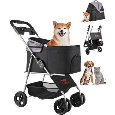 VEVOR - Pet Stroller,35 lbs Weight Capacity,Foldable Dog Stroller Cart,4 Wheels Cats Pram with Detachable Carrier & Mesh Windows - Black VEVOR - Pet Stroller,35 lbs Weight Capacity,Foldable Dog Stroller Cart,4 Wheels Cats Pram with Detachable Carrier & Mesh Windows - Black