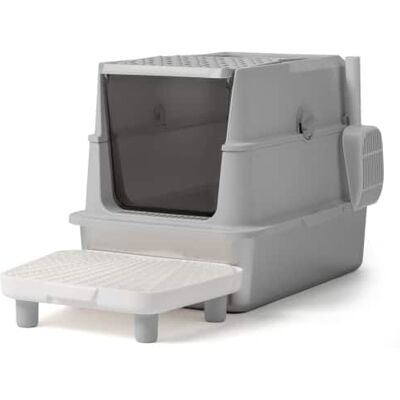 Winado - 23in Cat Litter Box Square Shape with Plastic Foot Pad,Shovel,PP Snap-on for Indoor - Gray Winado - 23in Cat Litter Box Square Shape with Plastic Foot Pad,Shovel,PP Snap-on for Indoor - Gray