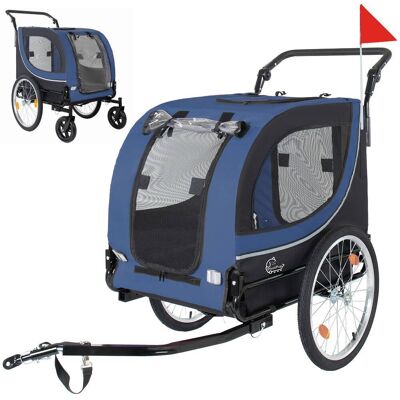 JUJABU - 2-in-1 Foldable Pet Carrier Cart for Dogs up to 100lbs with Breathable Mesh and PVC Rain Cover, Dark Blue JUJABU - 2-in-1 Foldable Pet Carrier Cart for Dogs up to 100lbs with Breathable Mesh and PVC Rain Cover, Dark Blue