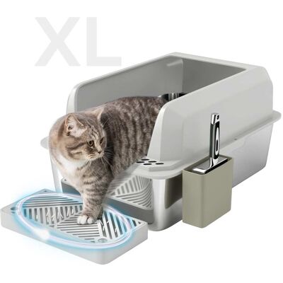 Pawhut - XL Litter Box, Metal Litter Box High Sided, Anti-Urine Leakage, Metal Scoop & Scoop Holder, 24" x 16" x 11" - Light Gray Pawhut - XL Litter Box, Metal Litter Box High Sided, Anti-Urine Leakage, Metal Scoop & Scoop Holder, 24" x 16" x 11" - Light Gray