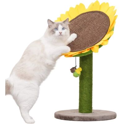 Catry - Sunflower 26" Cat Scratching Post with Replaceable Parts, Washable Beds - Green Catry - Sunflower 26" Cat Scratching Post with Replaceable Parts, Washable Beds - Green