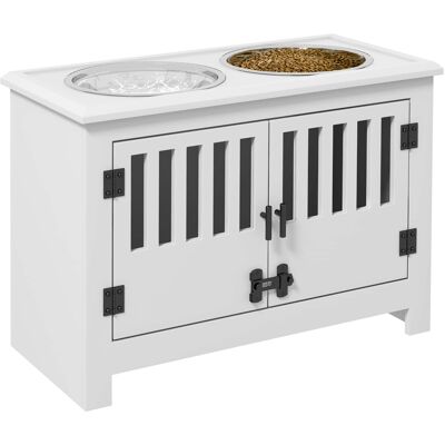 Pawhut - Elevated Bowls with Storage Cabinet Containing 37L Capacity, Raised Bowl Stand, Food Bowl, Feeding Station - White Pawhut - Elevated Bowls with Storage Cabinet Containing 37L Capacity, Raised Bowl Stand, Food Bowl, Feeding Station - White