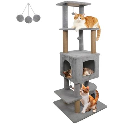 Costway - 64" Tall Cat Tree with 2 Large Condos, Jute Scratching Posts, Plush Top Perch - Light Gray Costway - 64" Tall Cat Tree with 2 Large Condos, Jute Scratching Posts, Plush Top Perch - Light Gray