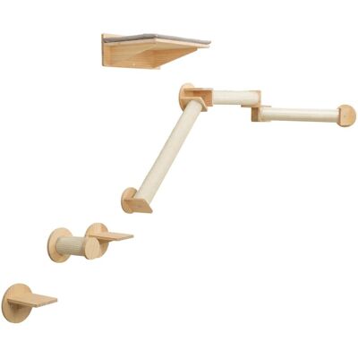 TRIXIE - Wall Set 6 Multi-Level Wall Mounted Cat Perch System w-Corner Sisal Posts - Natural/White TRIXIE - Wall Set 6 Multi-Level Wall Mounted Cat Perch System w-Corner Sisal Posts - Natural/White