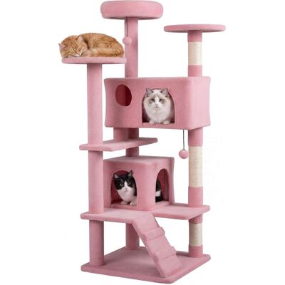 Gymax - 52'' Tall Cat Tree Tower w/2 Condos Plush Padded Perch Sisal Scratching Posts Pink Gymax - 52'' Tall Cat Tree Tower w/2 Condos Plush Padded Perch Sisal Scratching Posts Pink