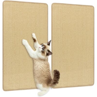 Gymax - 2PCS Cat Scratcher Mat Set 32'' x 20'' Sisal Pads w/Adhesive Hook Loop Tapes - Yellow Gymax - 2PCS Cat Scratcher Mat Set 32'' x 20'' Sisal Pads w/Adhesive Hook Loop Tapes - Yellow