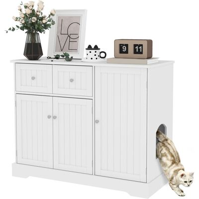Pawhut - Cat Litter Box Enclosure, Hidden Litter Box Furniture with Storage, Anti-tip Kit, End Side Table, 39" x 18" x 31.5" - White Pawhut - Cat Litter Box Enclosure, Hidden Litter Box Furniture with Storage, Anti-tip Kit, End Side Table, 39" x 18" x 31.5" - White