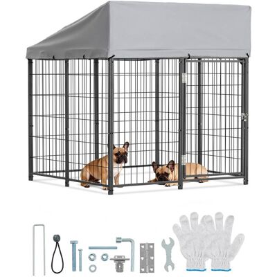 VEVOR - Outdoor Dog Kennel, 3.67 x 3.78 x 4.1 ft Large Dog Kennel with Secure Lock, Outside Dogs Enclosures with UV-Resistant - Black with Silver Accents + Silver Gray VEVOR - Outdoor Dog Kennel, 3.67 x 3.78 x 4.1 ft Large Dog Kennel with Secure Lock, Outside Dogs Enclosures with UV-Resistant - Black with Silver Accents + Silver Gray