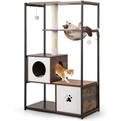 Costway - 52" Tall Wooden Cat Tree with Metal Frame 2 Condos Sisal Scratching Posts - Brown Costway - 52" Tall Wooden Cat Tree with Metal Frame 2 Condos Sisal Scratching Posts - Brown