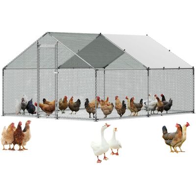 VEVOR - Large Metal Chicken Coop,9.8 x 13.1 x 6.6 ft, Walk-in Chicken Runs with Waterproof Cover, Spire Roof Hen House Enclosure - Silver VEVOR - Large Metal Chicken Coop,9.8 x 13.1 x 6.6 ft, Walk-in Chicken Runs with Waterproof Cover, Spire Roof Hen House Enclosure - Silver
