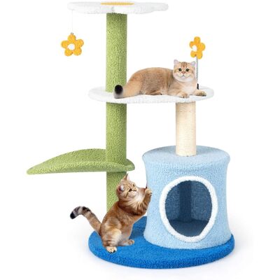 Costway - 4-Tier Modern Cat Tree Tower Kitten Activity Center with Sisal Scratching Post - Green,Blue,White Costway - 4-Tier Modern Cat Tree Tower Kitten Activity Center with Sisal Scratching Post - Green,Blue,White