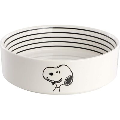 Peanuts - Snoopy Suppertime Favorites 6.5in Stoneware Pet Food Bowl - White and Black Peanuts - Snoopy Suppertime Favorites 6.5in Stoneware Pet Food Bowl - White and Black