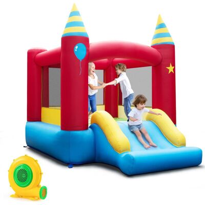 Costway - Inflatable Kids Jumping Bouncer Indoor Outdoor with 480W Blower - Multicolor Costway - Inflatable Kids Jumping Bouncer Indoor Outdoor with 480W Blower - Multicolor