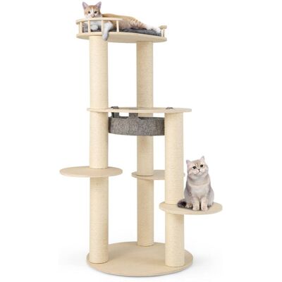 Gymax - 6-level Wooden Cat Tree w/ Padded Perch Non-woven Hammock Scratching Posts Gymax - 6-level Wooden Cat Tree w/ Padded Perch Non-woven Hammock Scratching Posts