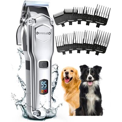 Oneisall - IPX7 Waterproof Wireless Pet Grooming Clipper 2000mAh 4 Hours Battery Life for Thick Coats With Travel Lock, 6 Combs Oneisall - IPX7 Waterproof Wireless Pet Grooming Clipper 2000mAh 4 Hours Battery Life for Thick Coats With Travel Lock, 6 Combs