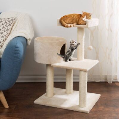 PetMaker - 3-Tier Cat Tower - 2 Napping Perches, Kitty Condo, 4 Sisal Rope Scratching Posts, Hanging Toy Cat Tree for Cats - Beige PetMaker - 3-Tier Cat Tower - 2 Napping Perches, Kitty Condo, 4 Sisal Rope Scratching Posts, Hanging Toy Cat Tree for Cats - Beige