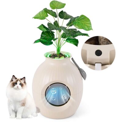 Costway - Plant Cat Litter Box w/ Smart Odor Removal Hidden Cat Litter Box Furniture - White+Green Costway - Plant Cat Litter Box w/ Smart Odor Removal Hidden Cat Litter Box Furniture - White+Green
