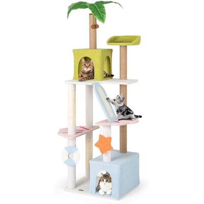 Costway - 71" Tall Cat Tree Multi-Level Aesthetic Beach-Themed Cat Tower w/ Jute Scratching Posts - Green,Blue,White Costway - 71" Tall Cat Tree Multi-Level Aesthetic Beach-Themed Cat Tower w/ Jute Scratching Posts - Green,Blue,White