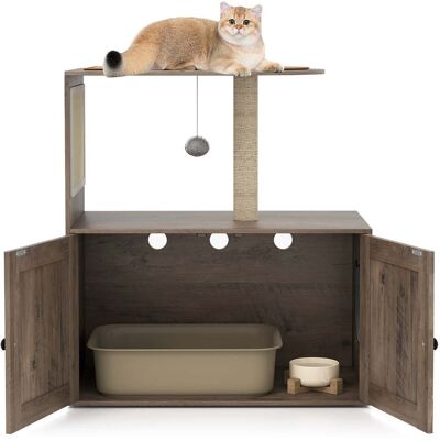 Costway - 34.5" Cat Litter Box Enclosure Cat Climbing Tower w/Sisal Scratching Post & Mat - Gray Costway - 34.5" Cat Litter Box Enclosure Cat Climbing Tower w/Sisal Scratching Post & Mat - Gray