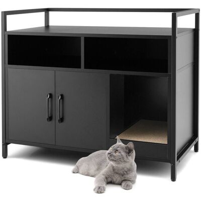 Gymax - Large Litter Box Enclosure Cat Wooden Storage Cabinet with 2 Doors - Black Gymax - Large Litter Box Enclosure Cat Wooden Storage Cabinet with 2 Doors - Black