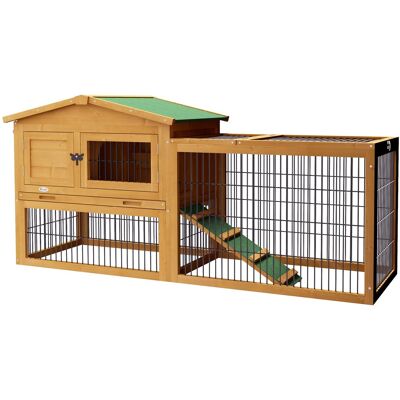 Pawhut - Level 59" Outdoor Rabbit Hutch with Openable Top Pawhut - Level 59" Outdoor Rabbit Hutch with Openable Top
